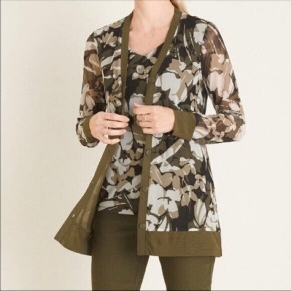 Chico’s Women’s Floral Camo Mesh Sheer Button Up Cardigan Size: 3P